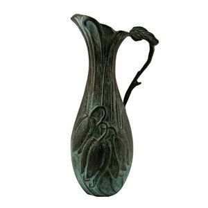 Vintage Art Nouveau Revival Bronze Floral Ewer Pitcher Jug Vase Metal Decor